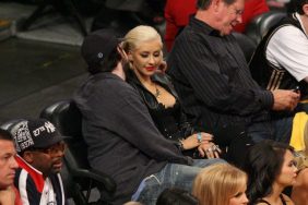 Christina Aguilera, black dress, necklace, turquoise rings, jordan bratman